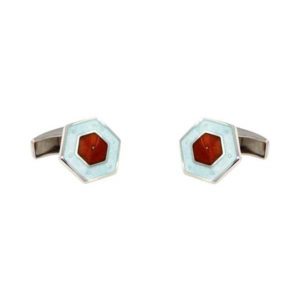 Gemelos esmalte blanco hexagonales interior granate
